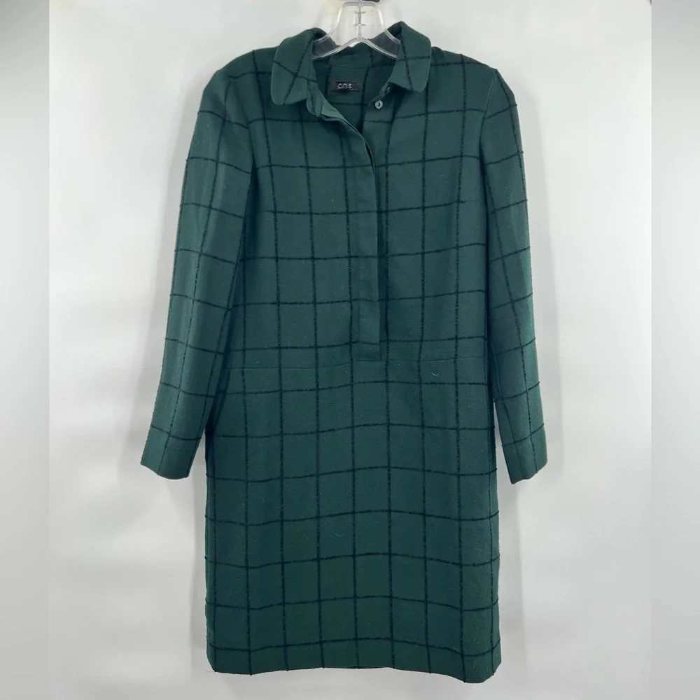 COS green black long sleeve dress button front size 4